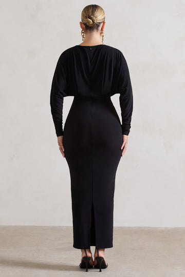 All It Takes Black Long-Sleeve Draped Maxi Dress